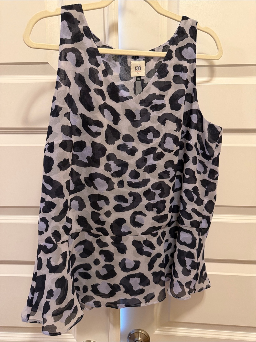 CAbi Leopard Print V-Neck Tank — Black & Light Gray